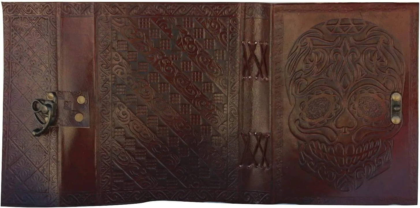Leather Journal Diary Skull Vintage Antique Handmade Notebook Sketchpad Notepad Gift for Men Women 7X5 Inches Brown