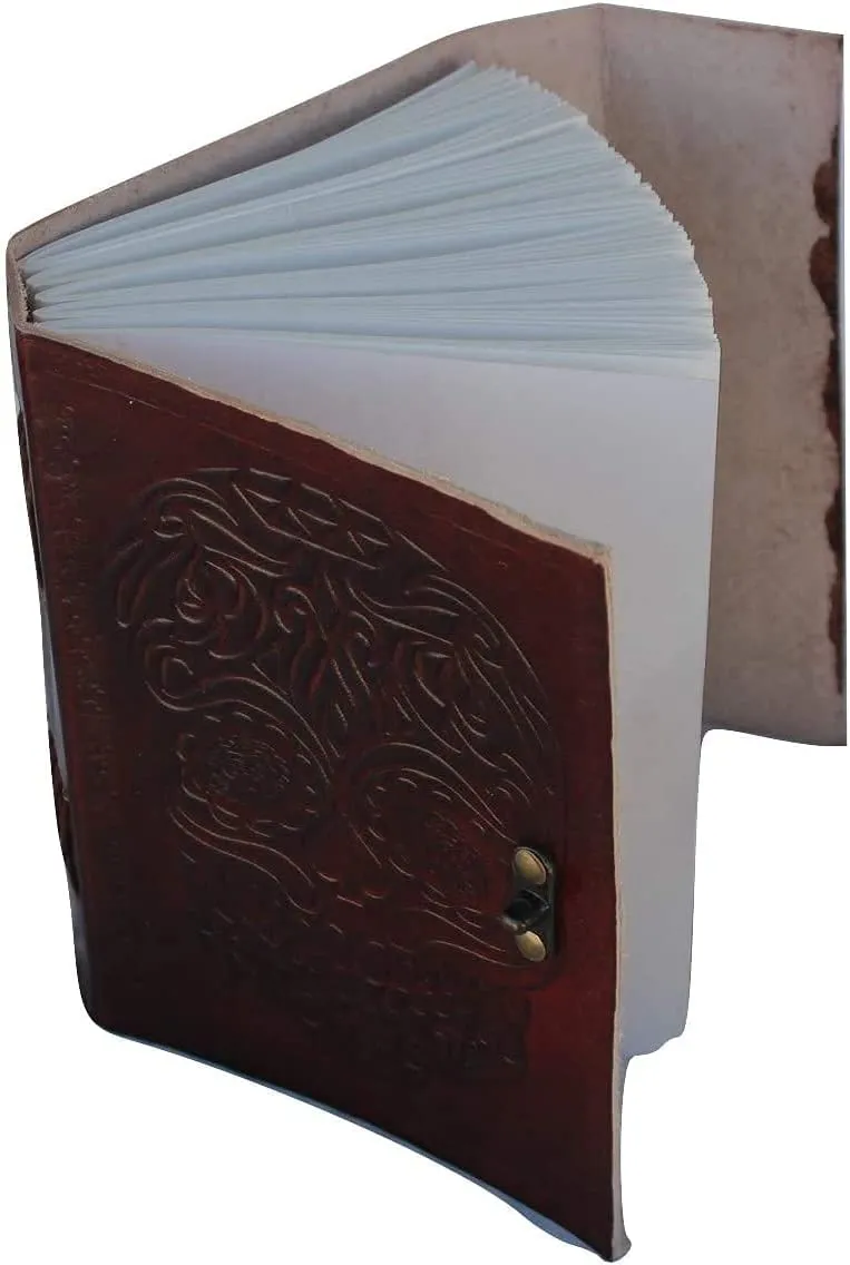 Leather Journal Diary Skull Vintage Antique Handmade Notebook Sketchpad Notepad Gift for Men Women 7X5 Inches Brown