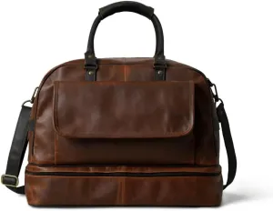 Leather Travel Duffel Bag for Women Men, Large Weekender Overnight Bag with Shoes Compartment, Waterproof Carry On Bag Travel Tote Bag Gym Bag with Luggage Strap