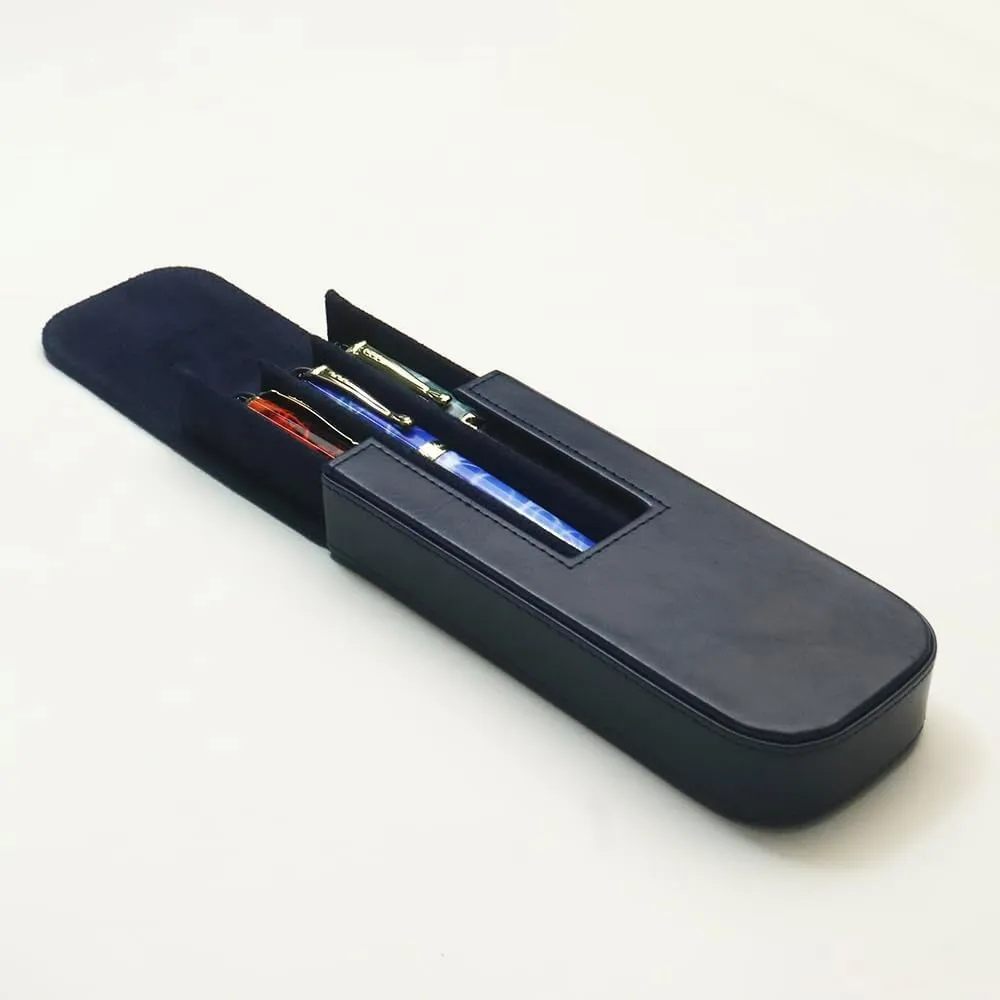 Leather Triple Pen Case Pencil Pouch Holder for Three Fountain Ballpoint Rollerball Pens and Pencils Gift Choice for Man/Woman/Office (blue)