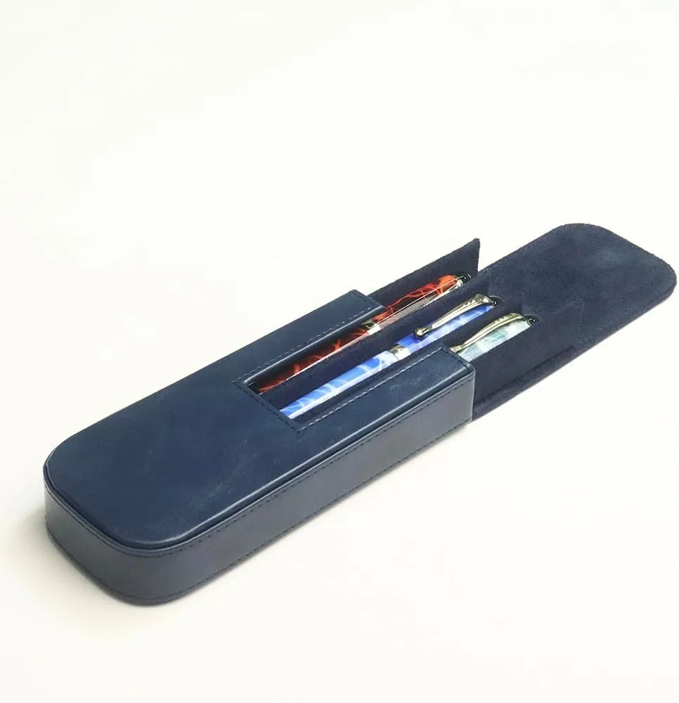 Leather Triple Pen Case Pencil Pouch Holder for Three Fountain Ballpoint Rollerball Pens and Pencils Gift Choice for Man/Woman/Office (blue)