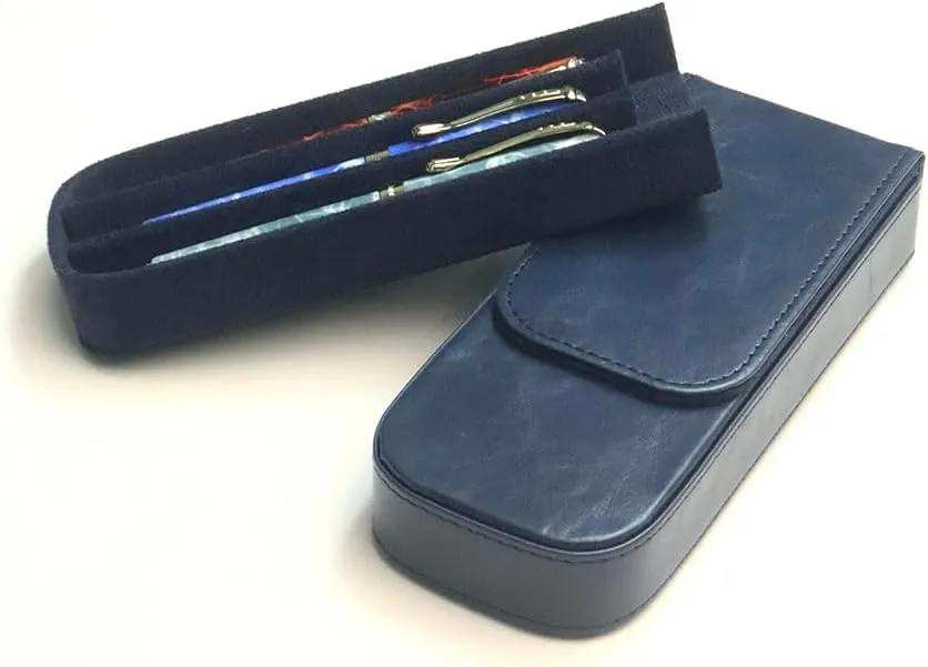 Leather Triple Pen Case Pencil Pouch Holder for Three Fountain Ballpoint Rollerball Pens and Pencils Gift Choice for Man/Woman/Office (blue)