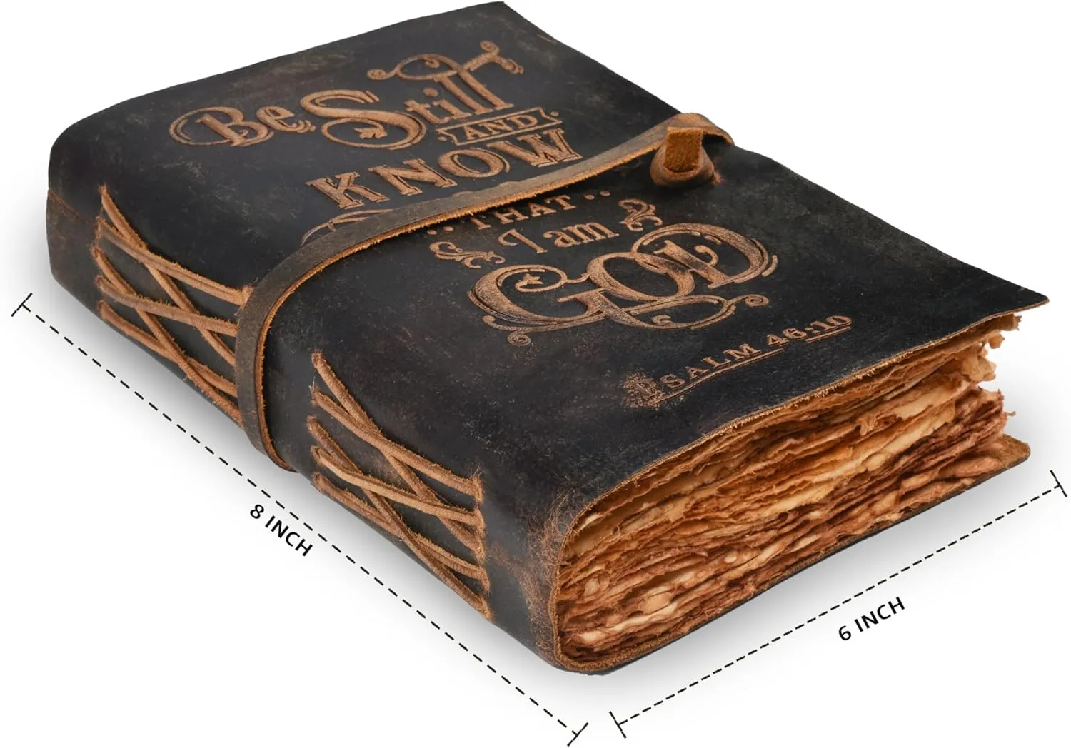 LEATHER VILLAGE Embossed Prayer Journal Psalm 46:10-8x6 Inch (A5) Leather Bound Bible Study Journal - 200 Pages Handmade Cotton Deckle Edge Paper - Cappuccino Brown