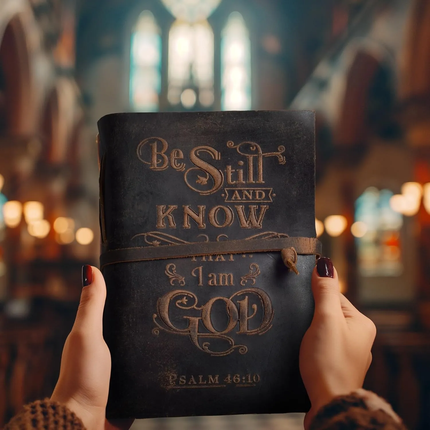 LEATHER VILLAGE Embossed Prayer Journal Psalm 46:10-8x6 Inch (A5) Leather Bound Bible Study Journal - 200 Pages Handmade Cotton Deckle Edge Paper - Cappuccino Brown