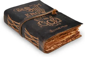 LEATHER VILLAGE Embossed Prayer Journal Psalm 46:10-8x6 Inch (A5) Leather Bound Bible Study Journal - 200 Pages Handmade Cotton Deckle Edge Paper - Cappuccino Brown