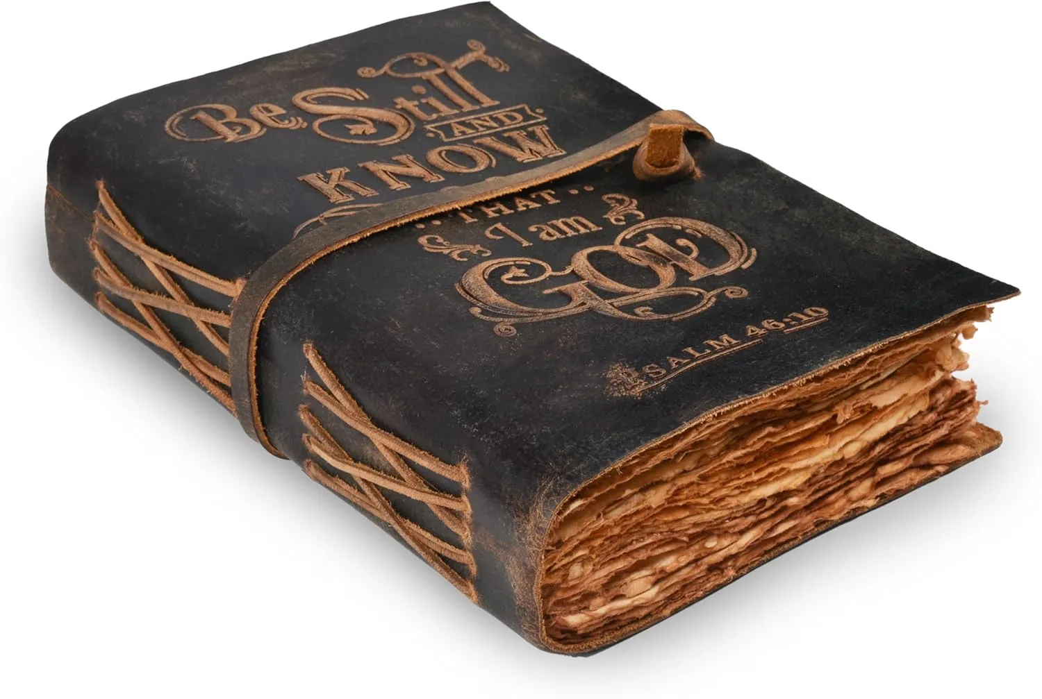 LEATHER VILLAGE Embossed Prayer Journal Psalm 46:10-8x6 Inch (A5) Leather Bound Bible Study Journal - 200 Pages Handmade Cotton Deckle Edge Paper - Cappuccino Brown