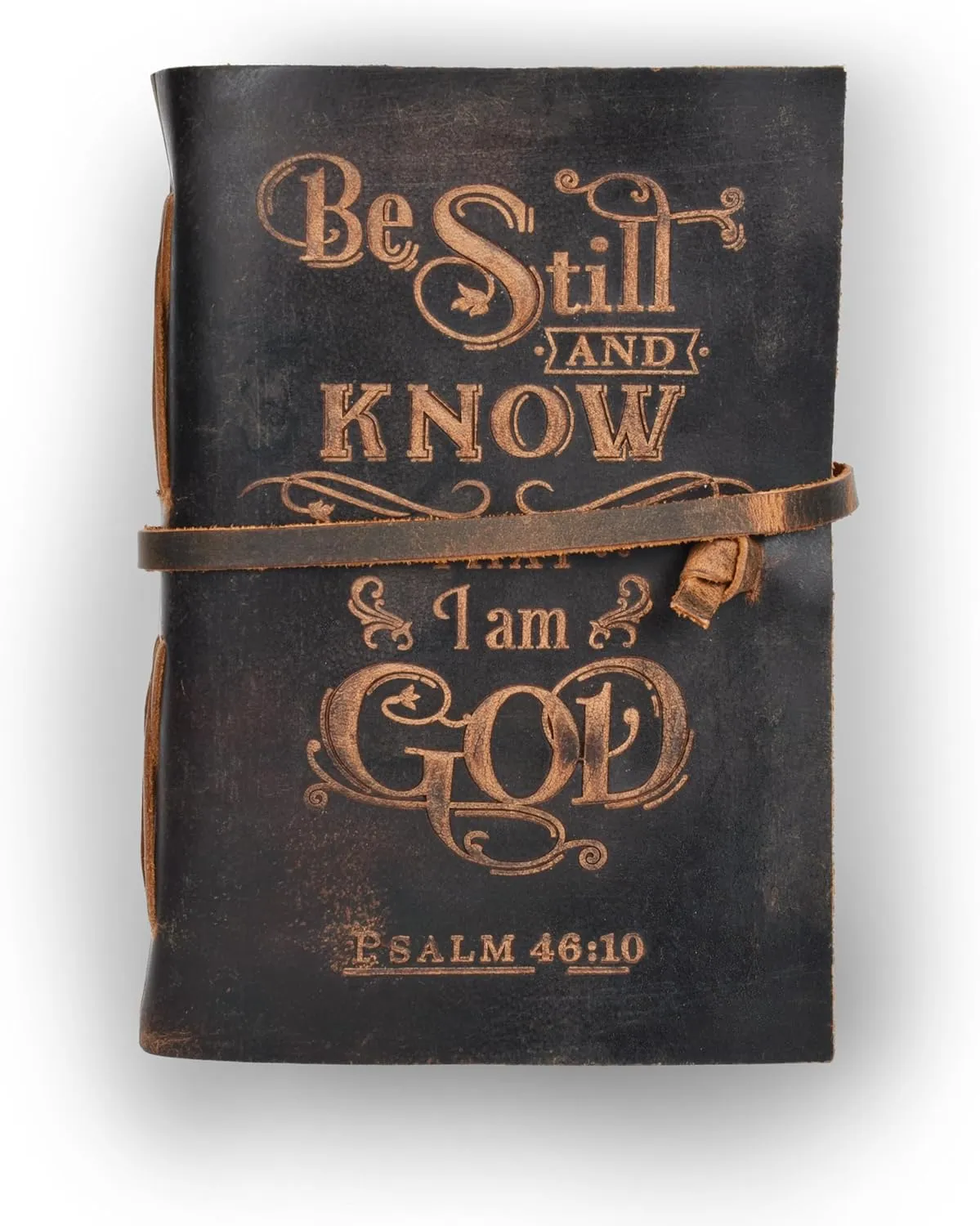 LEATHER VILLAGE Embossed Prayer Journal Psalm 46:10-8x6 Inch (A5) Leather Bound Bible Study Journal - 200 Pages Handmade Cotton Deckle Edge Paper - Cappuccino Brown