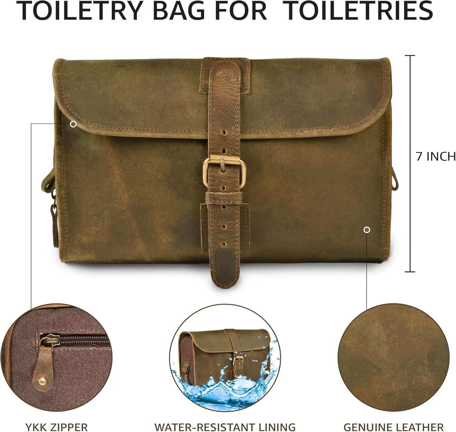 LEATHER VILLAGE Hanging Toiletry Bag for Men & Women, Handcrafted Vintage Cosmetic & Shaving Organizer Travel Dopp Kit- Mud