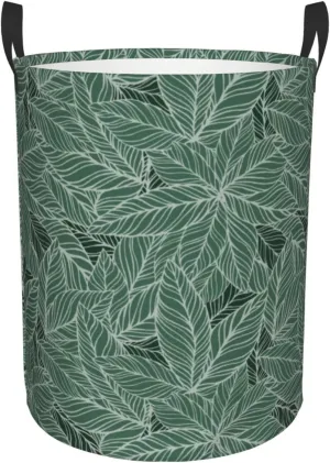 Leaves Laundry Basket Boho Laundry Basket Green Laundry Basket Collapsible Foldable Waterproof Floral Laundry Hamper Dirty Clothes Storage Bucket For Household Bedroom, Bathroom, College Dorm