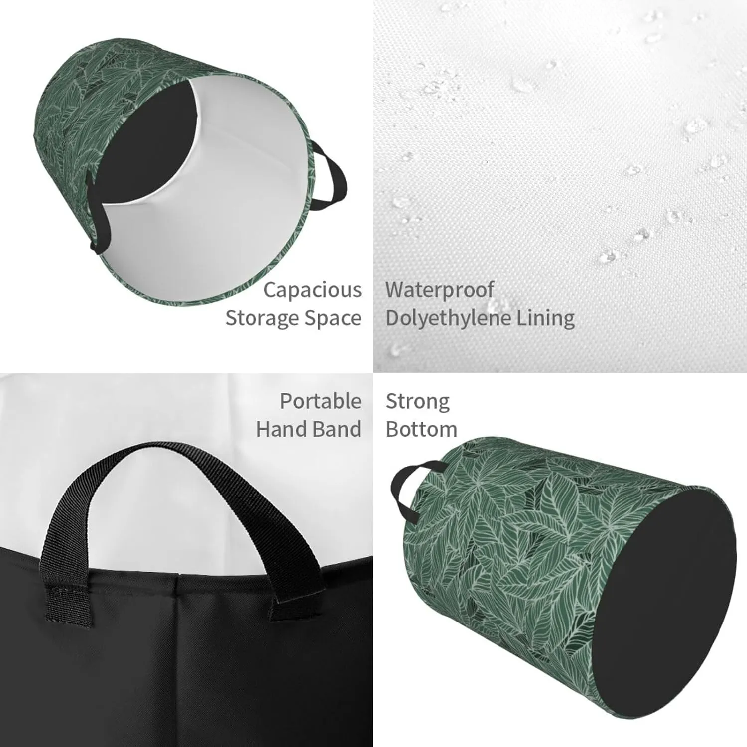 Leaves Laundry Basket Boho Laundry Basket Green Laundry Basket Collapsible Foldable Waterproof Floral Laundry Hamper Dirty Clothes Storage Bucket For Household Bedroom, Bathroom, College Dorm