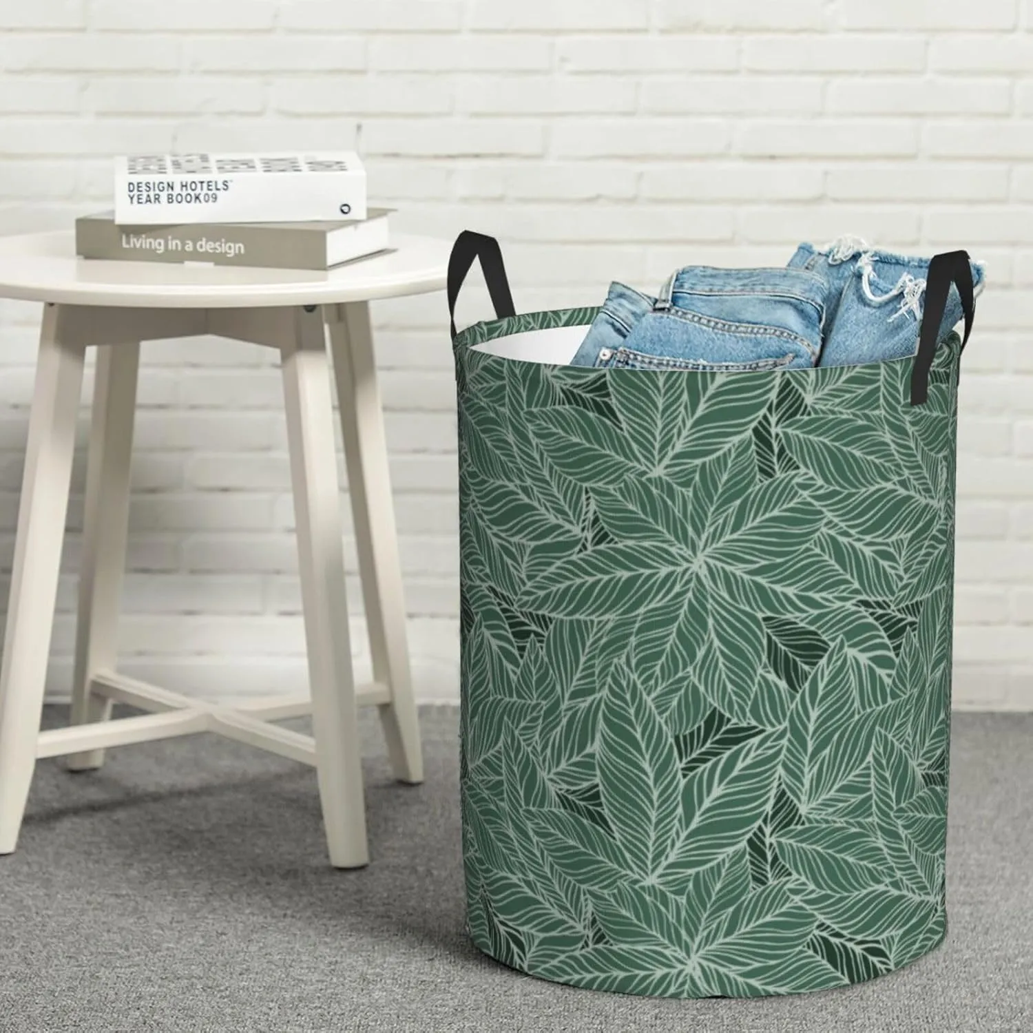 Leaves Laundry Basket Boho Laundry Basket Green Laundry Basket Collapsible Foldable Waterproof Floral Laundry Hamper Dirty Clothes Storage Bucket For Household Bedroom, Bathroom, College Dorm