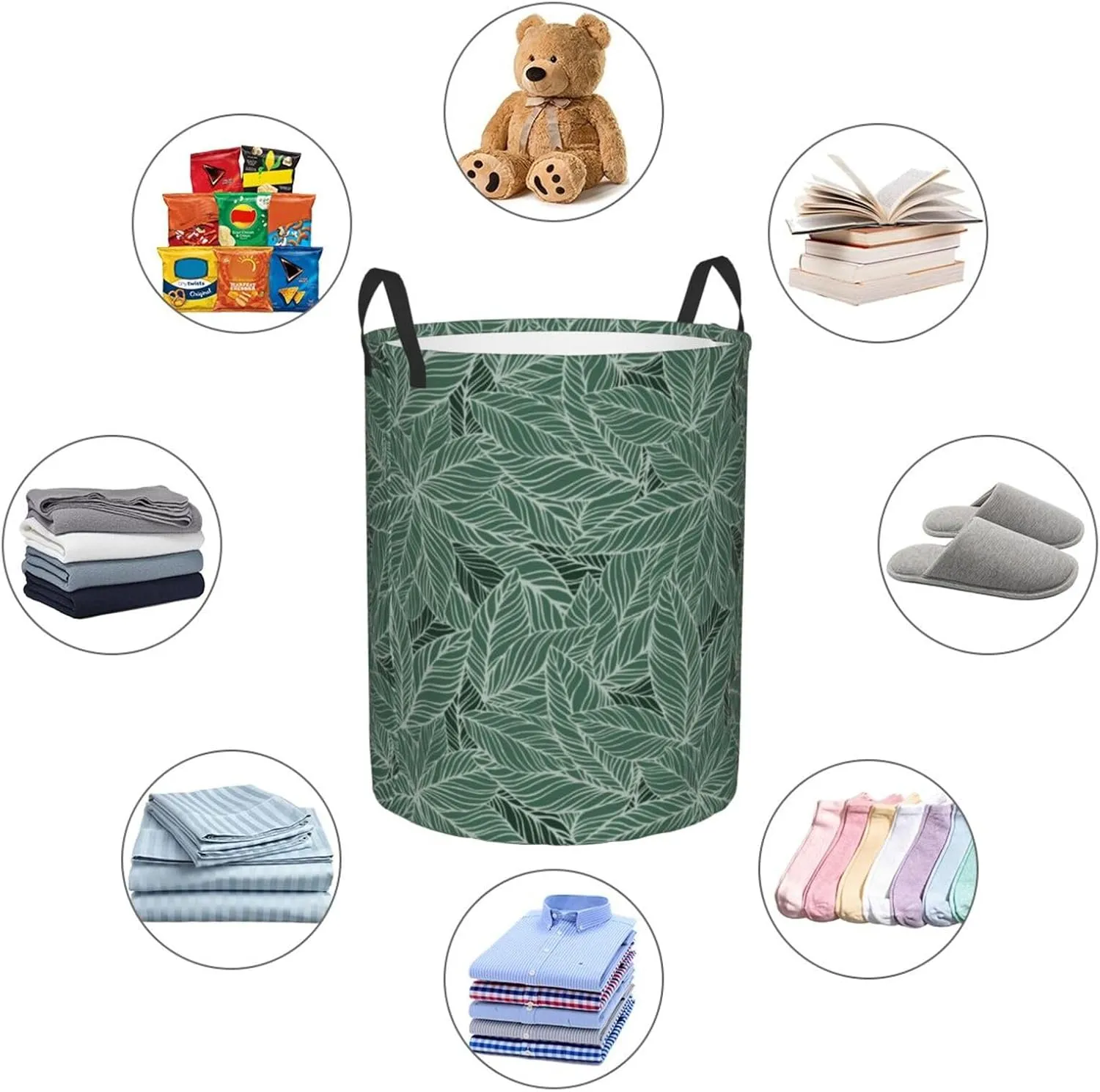 Leaves Laundry Basket Boho Laundry Basket Green Laundry Basket Collapsible Foldable Waterproof Floral Laundry Hamper Dirty Clothes Storage Bucket For Household Bedroom, Bathroom, College Dorm