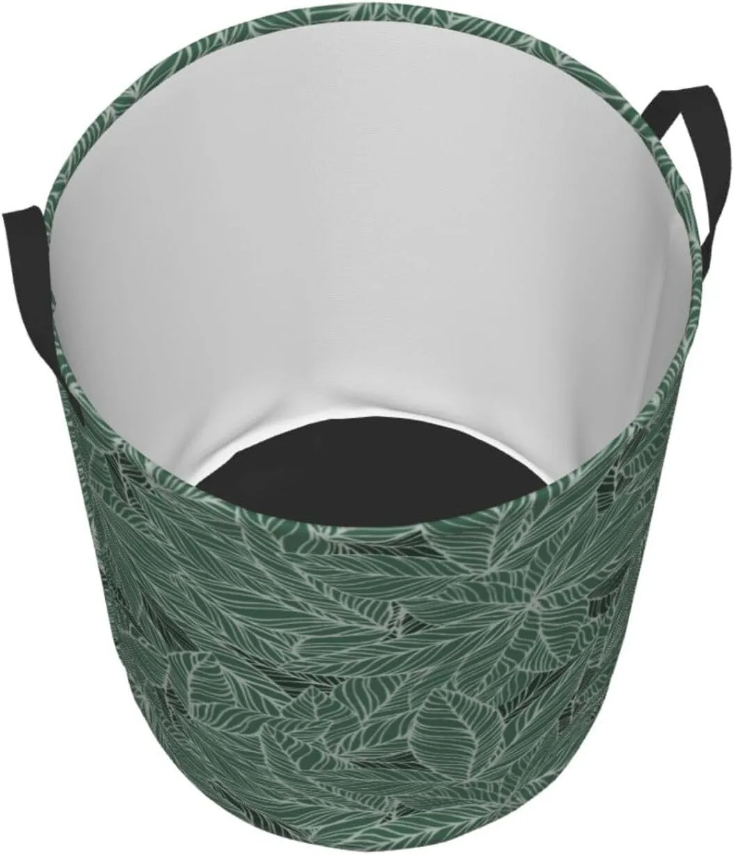 Leaves Laundry Basket Boho Laundry Basket Green Laundry Basket Collapsible Foldable Waterproof Floral Laundry Hamper Dirty Clothes Storage Bucket For Household Bedroom, Bathroom, College Dorm