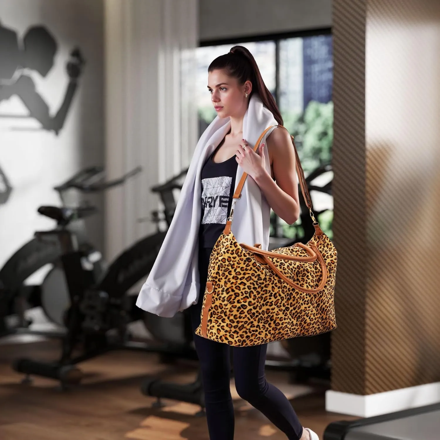 Leopard Print Duffle Bag Extra Large, Stylish Weekender Bags for Travel, Cheetah Pattern Overnight Bag Surface Waterproof, Lightweight Carry on Western Gifts for Women