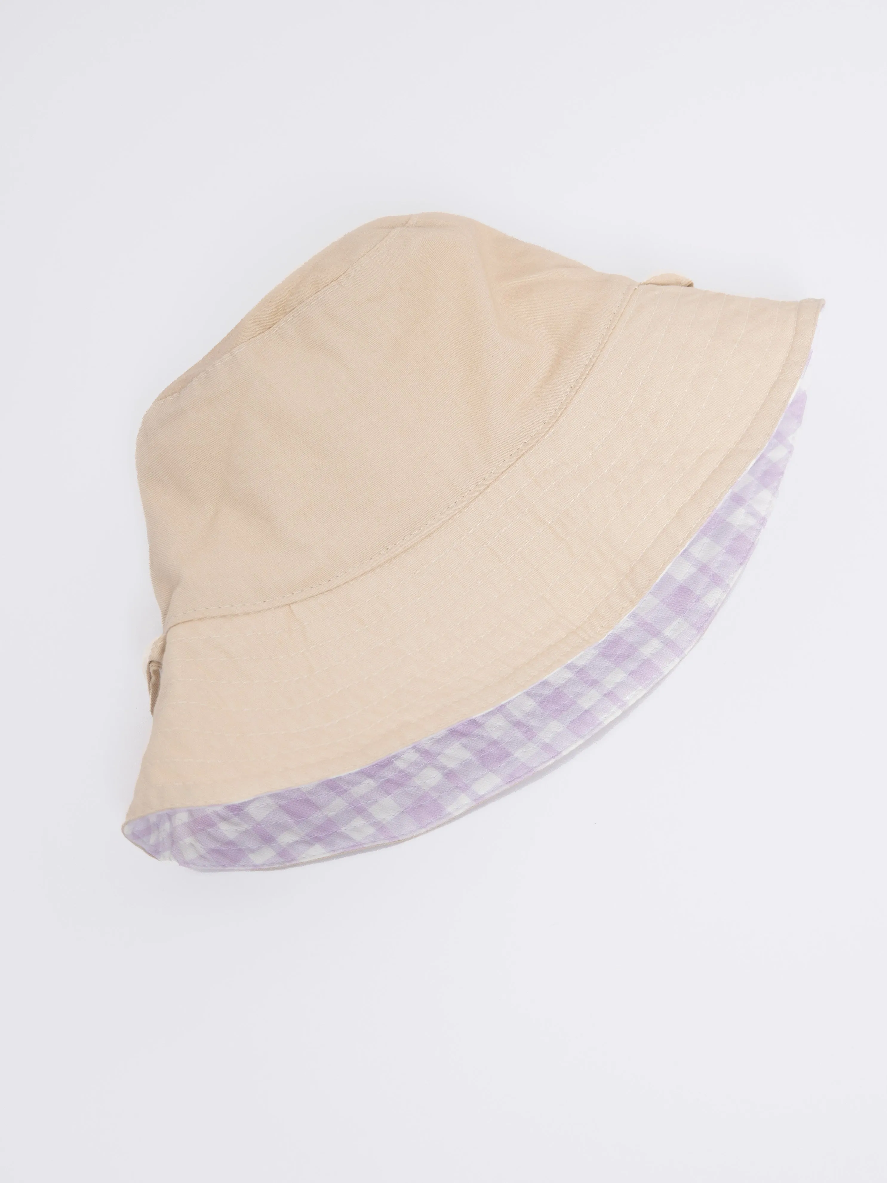 Lilac Gingham Cream - Reversible Bucket Hat (Baby/Toddler)