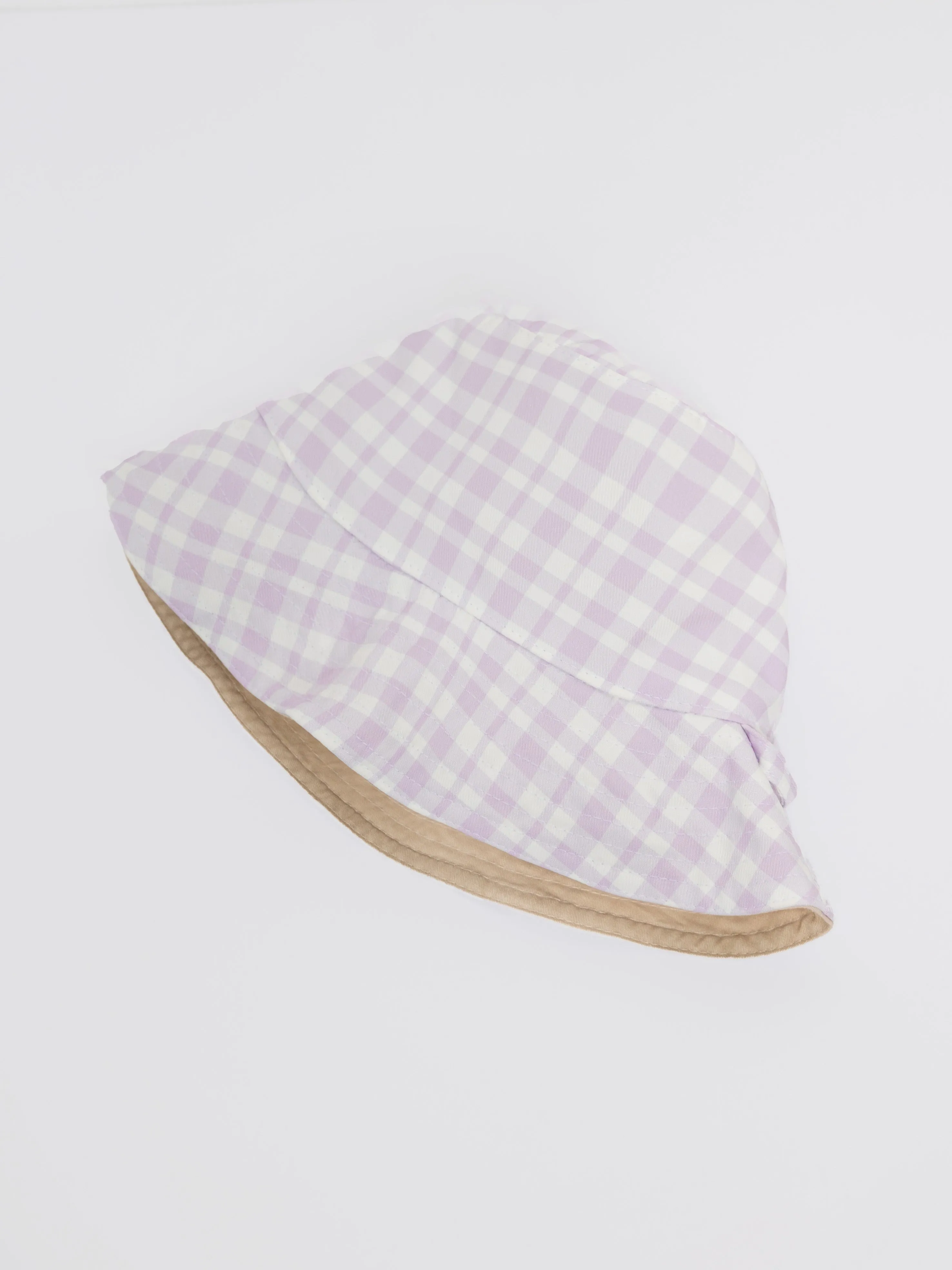 Lilac Gingham Cream - Reversible Bucket Hat (Baby/Toddler)