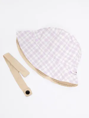 Lilac Gingham Cream - Reversible Bucket Hat (Baby/Toddler)