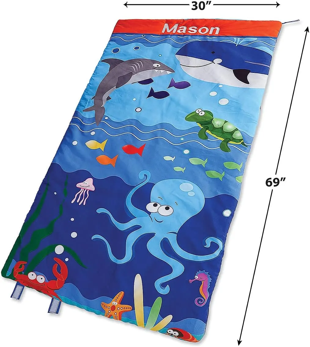 Lillian Vernon Personalized Indoor Sleeping Bag - Kids Sleepover & Napper Sleep Sack - Plush, Cute, & Cozy Cotton Poly Blend - Girls, Boys, & Toddler 30” x 60” Size