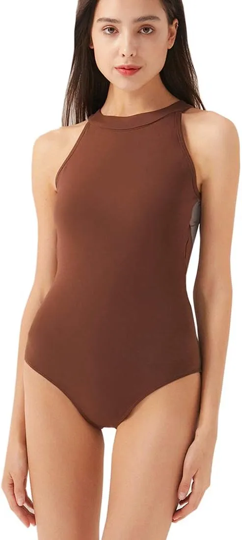 Limiles Women's Halter Neck Bodysuit Keyhole Back Gymnastic Ballet Dance Leotard Tops Dancewear Costumes