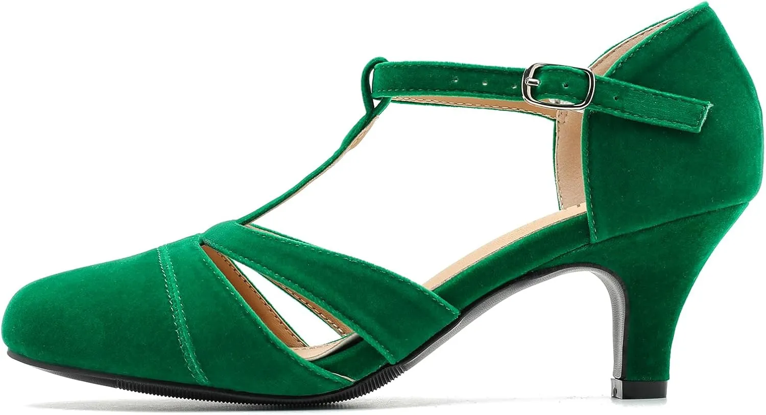 LIRUIJIA Women's Closed Toe Low Kitten Heels Cutout T-Strap Pumps Closed Toe Mary Janes Shoes for Wedding Ballroom Dance