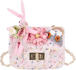 Little Girls Crossbody Purses for Kids Fashionable Handbag Flower Bunny Tweed Purse for Baby Girls