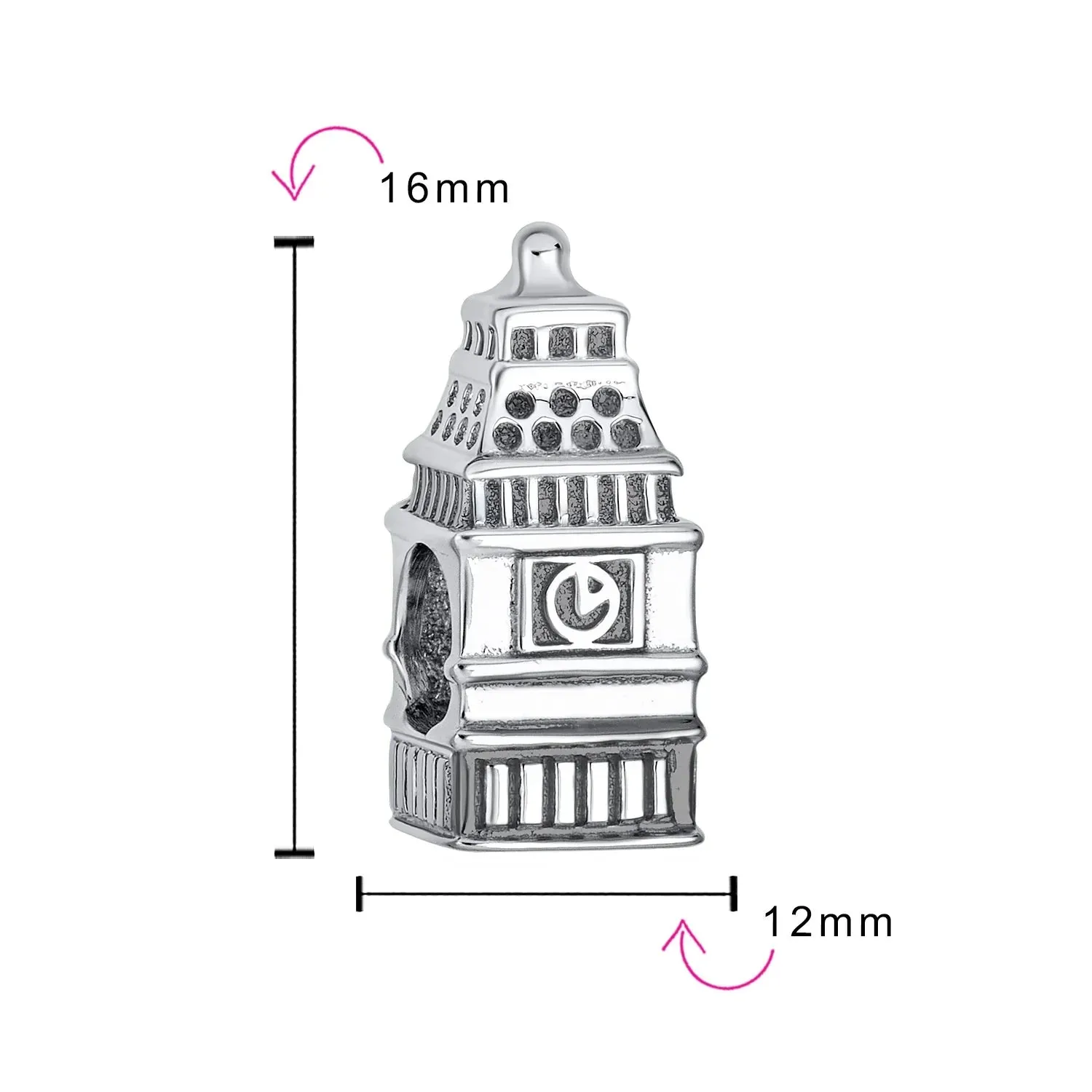 London Big Ben Charm Bead Sterling Silver for European Bracelet