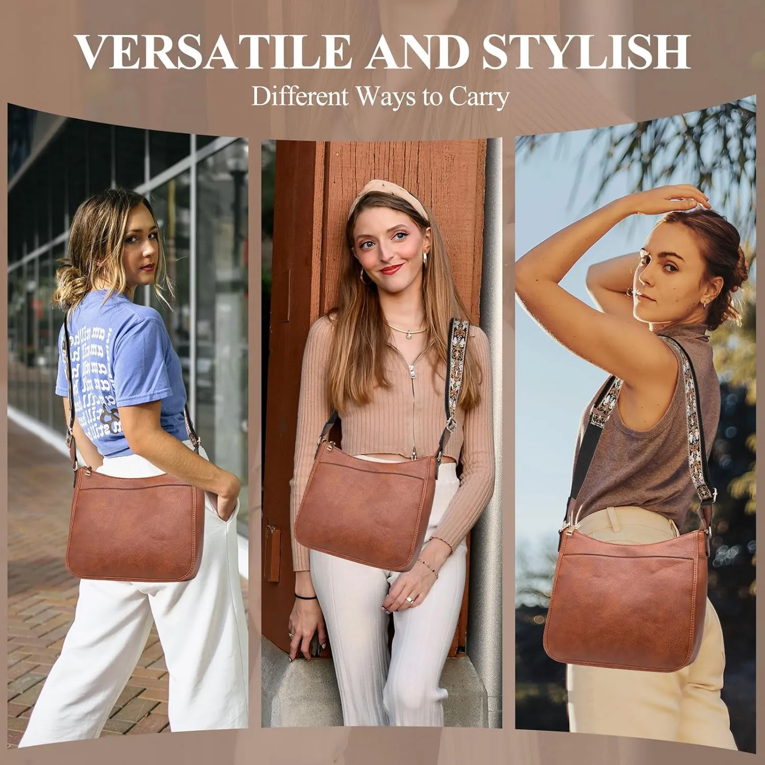 Long Keeper Crossbody HandBags - Women Trendy Hobo Bag with Guitar Strap Casual Vegan Leather Shoulder Bag Purses