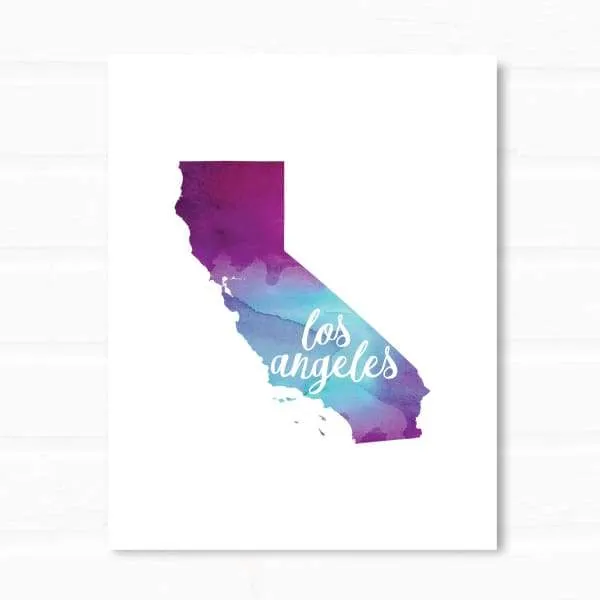 Los Angeles, California watercolor silhouette