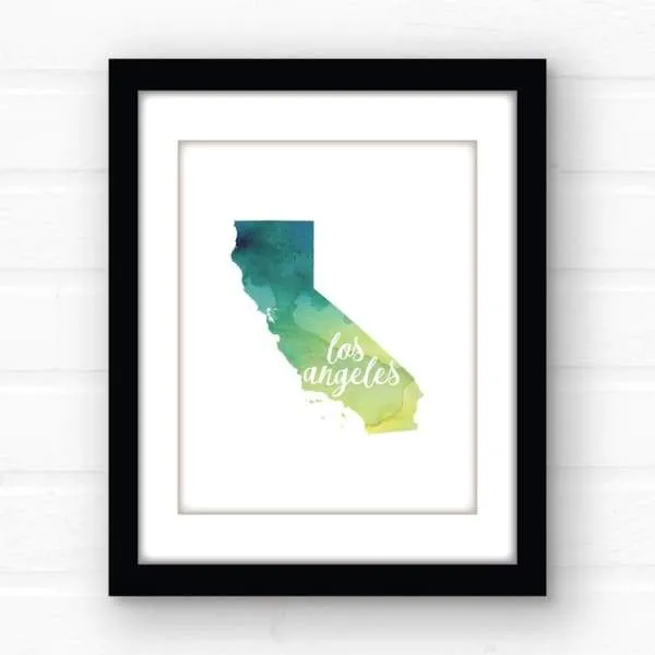 Los Angeles, California watercolor silhouette