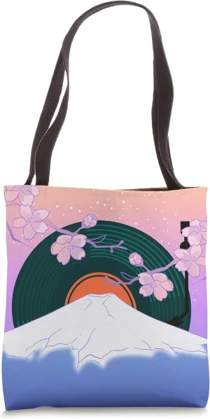 LP Vintage Vinyl Mountain Phonograph Musician Sakura Vinyl Tote Bag