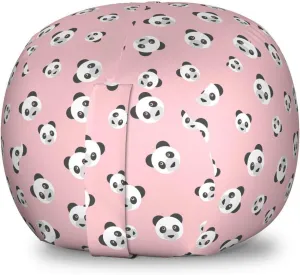 Lunarable Baby Pink Storage Toy Bag Chair, Panda Pattern Chinese Animal Portrait Nursery Cartoon Bear, Stuffed Animal Organizer Washable Bag, Small Size, Grey Charcoal
