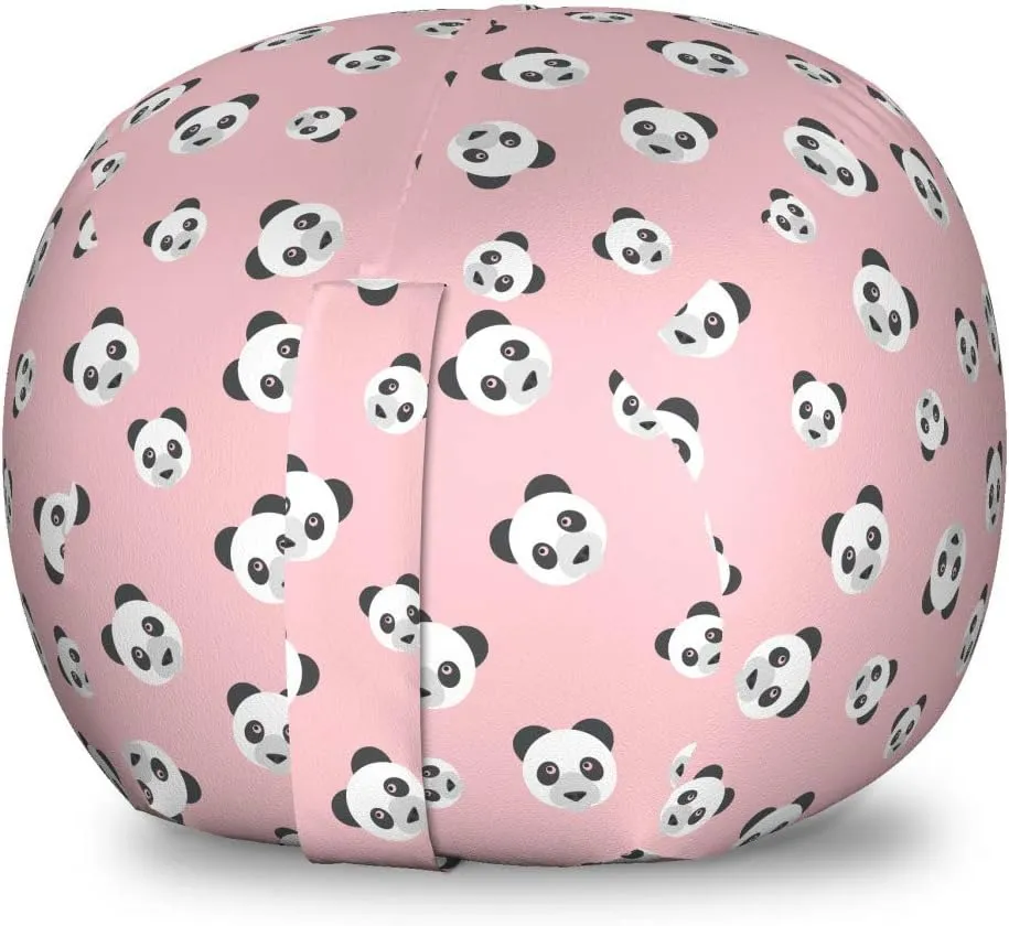 Lunarable Baby Pink Storage Toy Bag Chair, Panda Pattern Chinese Animal Portrait Nursery Cartoon Bear, Stuffed Animal Organizer Washable Bag, Small Size, Grey Charcoal