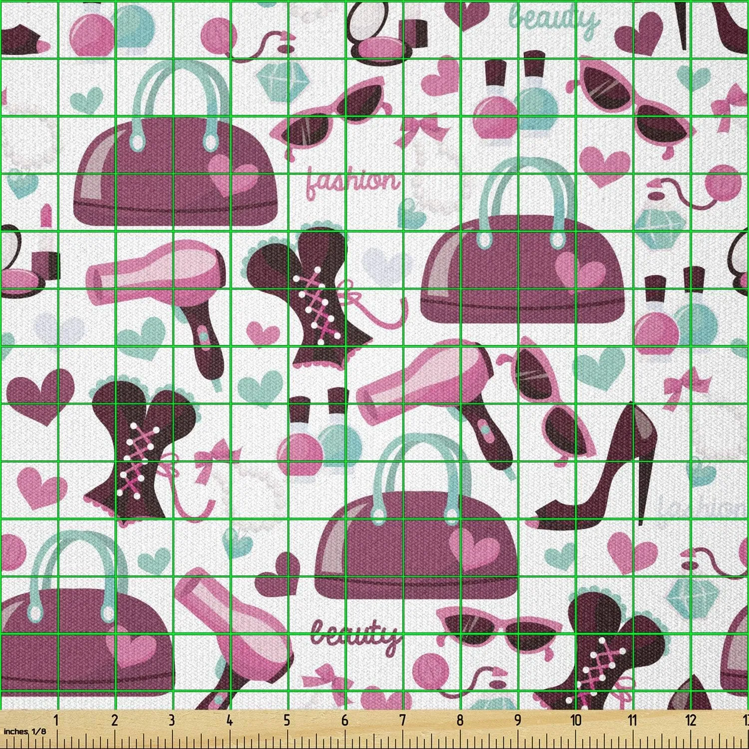 Lunarable Fashion Fabric by The Yard, Primary Girl Fashion Objects with Glamour High Heel Shoe and Bag Clothing Print, Stretch Knit Fabric for Clothing Sewing and Arts Crafts, 1 Yard, Purple White