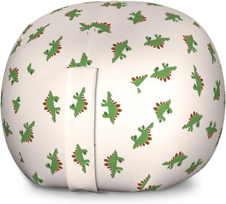 Lunarable Jurassic Storage Toy Bag Chair, Stegosaurus Dinosaur Prehistoric Herbivorous Reptiles Extinct Animals, Stuffed Animal Organizer Washable Bag, Large Size, Fern Green Ruby Beige