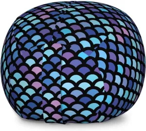 Lunarable Mermaid Scale Storage Toy Bag Chair, Continuous Japanese Circular Pattern Overlap Rounds in Aqua Color Palette, Stuffed Animal Organizer Washable Bag, Large Size, Blue Purple