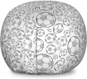 Lunarable Soccer Storage Toy Bag Chair, Monochrome Sketch Composition Sports Themed Illustration Simplistic Design, Stuffed Animal Organizer Washable Bag, Large Size, Black White