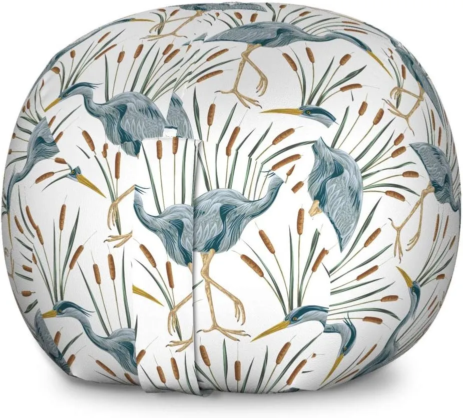 Lunarable Swamp Storage Toy Bag Chair, Blue Grey Heron Birds and Bulrush Water Foliage Growth Wilderness Tropical Lands, Stuffed Animal Organizer Washable Bag, Large Size, Blue Amber