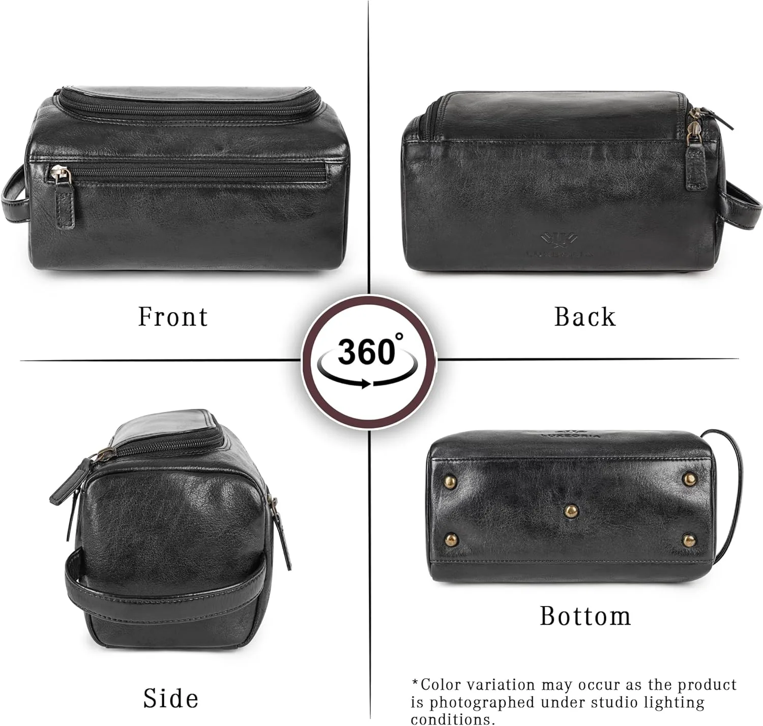 LUXEORIA Genuine Leather Toiletry Bags for Men and Women, Handmade Premium Leather Dopp Kit and Shaving Bag, Cosmetic Bag for Womens and Mens, Travel Essentials & Organizers
