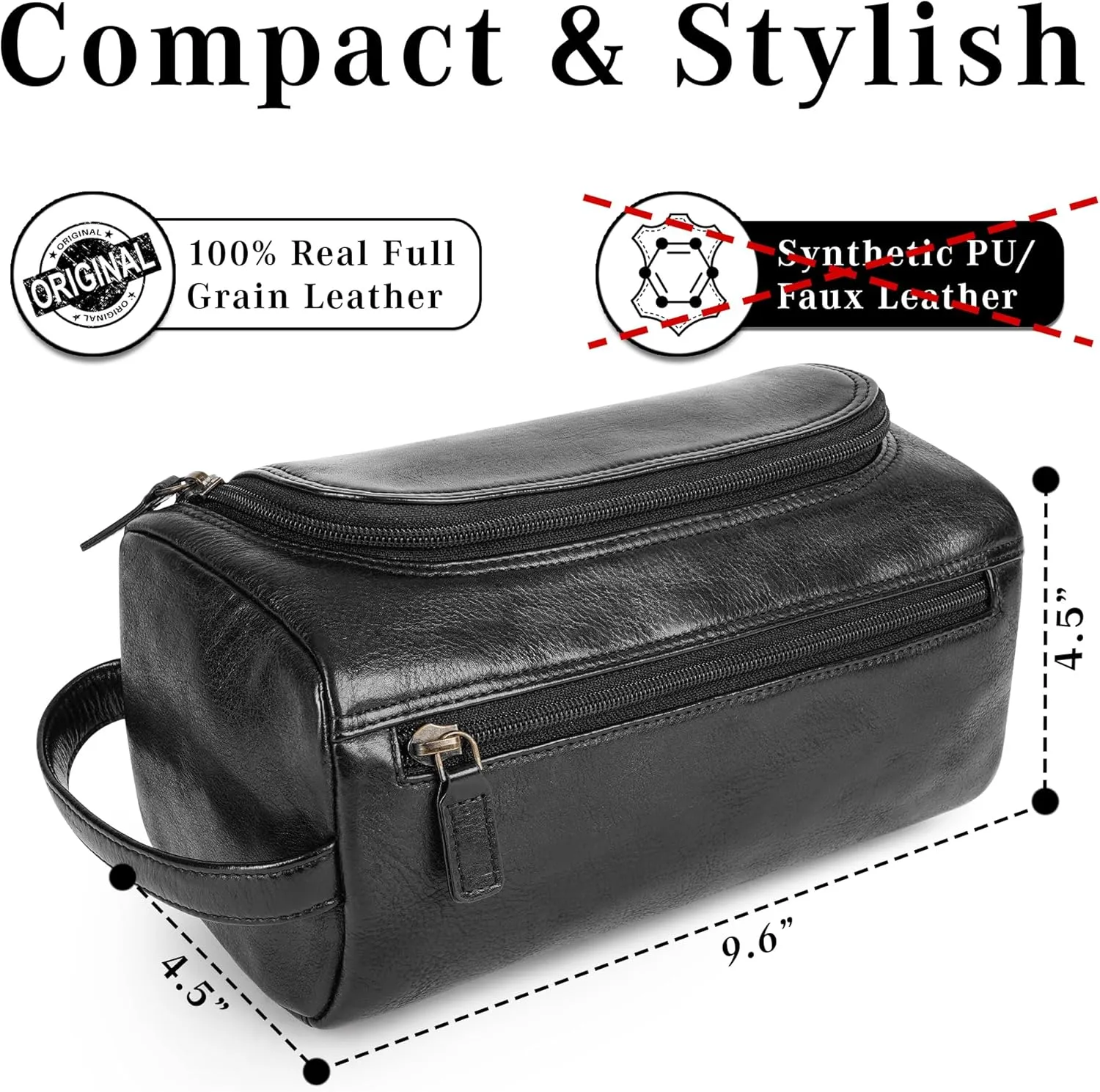 LUXEORIA Genuine Leather Toiletry Bags for Men and Women, Handmade Premium Leather Dopp Kit and Shaving Bag, Cosmetic Bag for Womens and Mens, Travel Essentials & Organizers