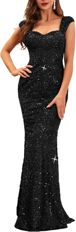 Madam Uniq Formal Dress Sequin Fishtail Sleeveless 1920s Gatsby Cocktail Prom Elegant Maxi Evening Gowns for Women