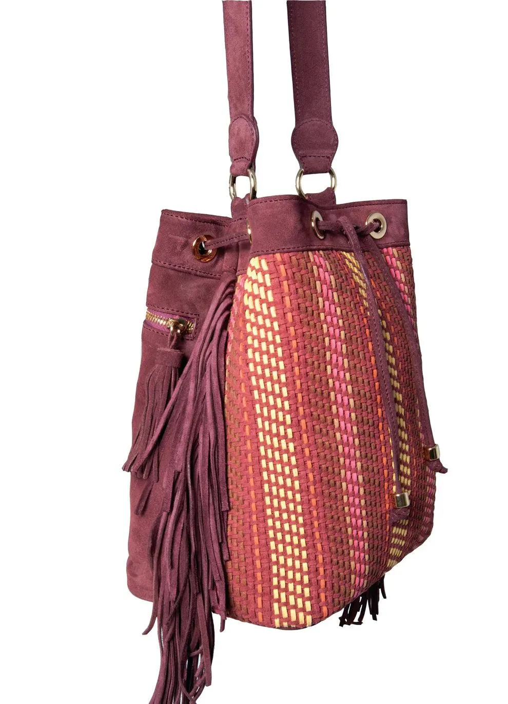 MAE Hand-Braided Suede Bucket Bag | Bohemian Fringe Design – Havana & Co.