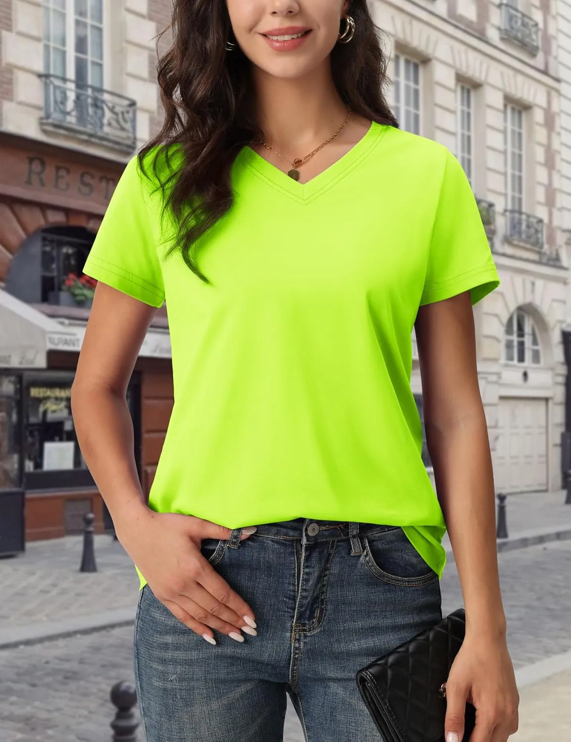 MAGCOMSEN Women's Cotton T Shirt V-Neck Short Sleeve Shirt Classic-Fit Casual Breathable Tee Summer Basic Tops