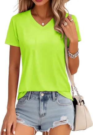 MAGCOMSEN Women's Cotton T Shirt V-Neck Short Sleeve Shirt Classic-Fit Casual Breathable Tee Summer Basic Tops