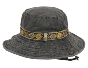Man and Woman's Washed Cotton Bucket Sun Hat With Bohemian Styled Trim Band