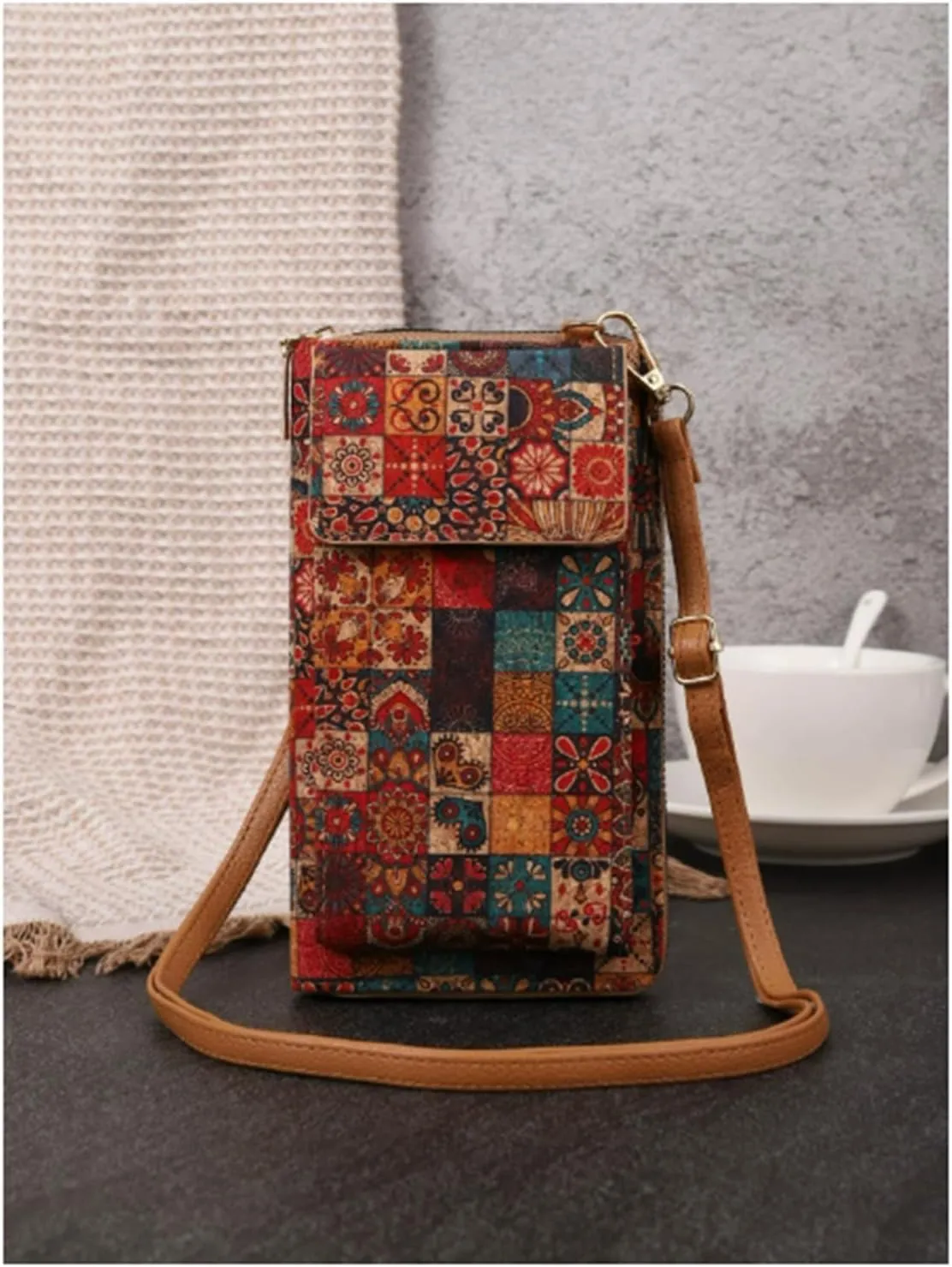 Mandala Bohemian Small Purses for Women Crossbody Strap Bag Cell Phone Wallet Cellphone Cross Body Case Flower with Pocket