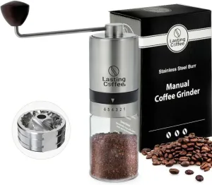Manual Coffee Grinder with Stainless Steel Burr | Premium Conical Whole Bean Hand Mill with Adjustable Settings | Portable Hand Crank Grinder