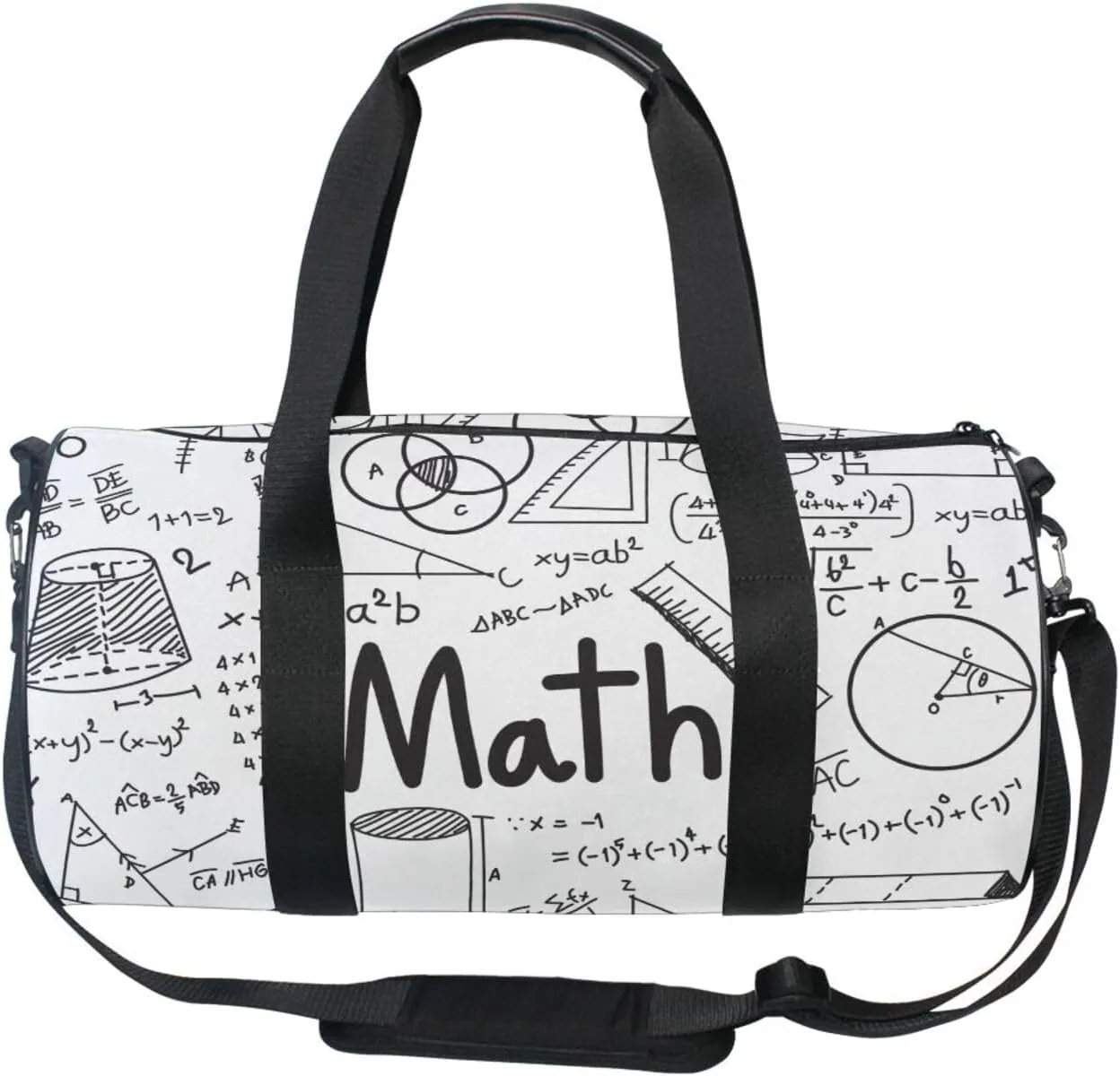 Mathematical Theory Formula Equation Doodle on White Portable Gym Bag, Travel Bag, Luggage bag, Sports Bag, Toiletry Bag with Handles, Detachable Shoulder Strap 17.6 x 9 x 9 inch