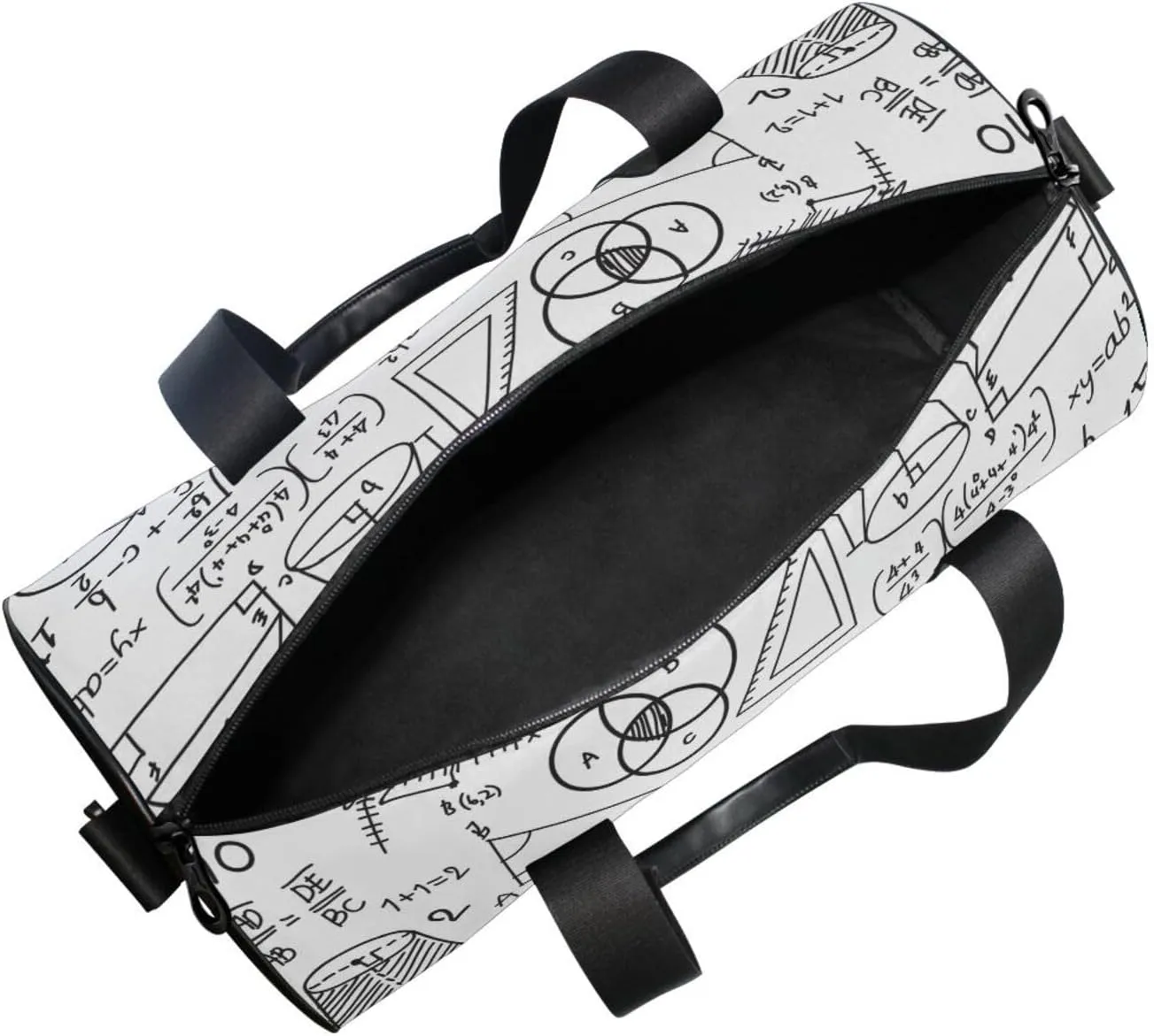 Mathematical Theory Formula Equation Doodle on White Portable Gym Bag, Travel Bag, Luggage bag, Sports Bag, Toiletry Bag with Handles, Detachable Shoulder Strap 17.6 x 9 x 9 inch