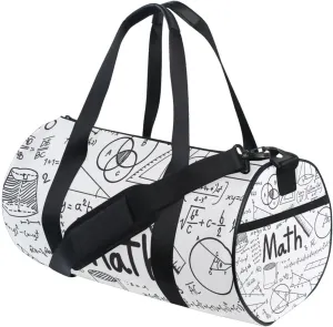 Mathematical Theory Formula Equation Doodle on White Portable Gym Bag, Travel Bag, Luggage bag, Sports Bag, Toiletry Bag with Handles, Detachable Shoulder Strap 17.6 x 9 x 9 inch