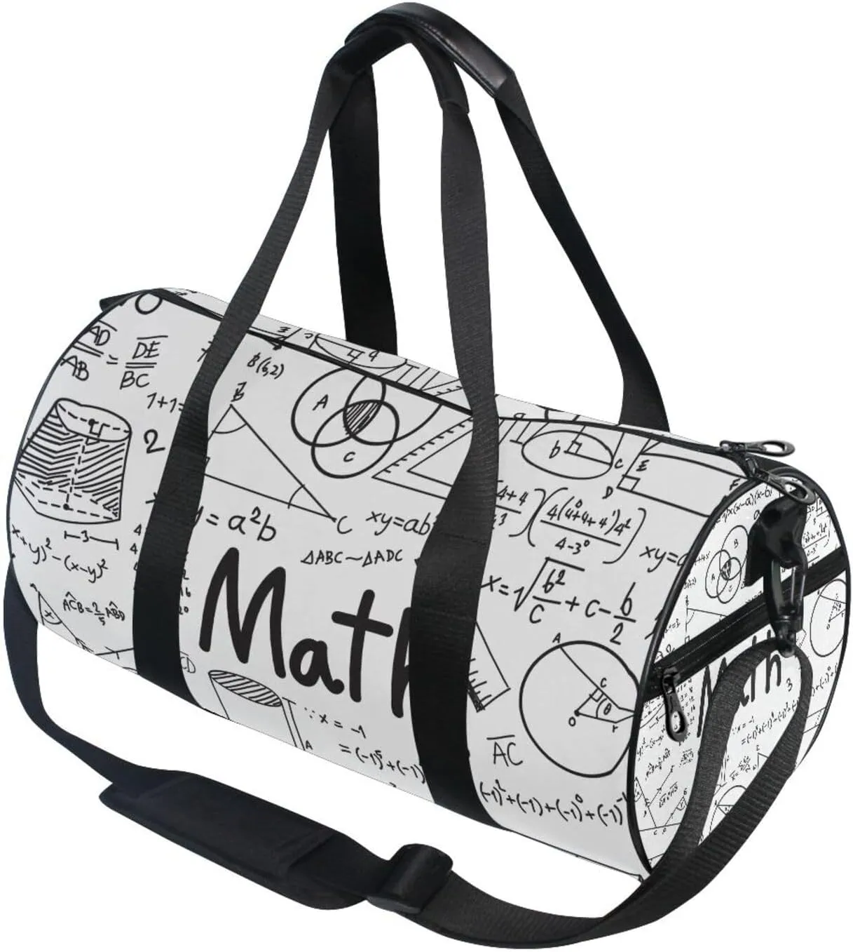 Mathematical Theory Formula Equation Doodle on White Portable Gym Bag, Travel Bag, Luggage bag, Sports Bag, Toiletry Bag with Handles, Detachable Shoulder Strap 17.6 x 9 x 9 inch